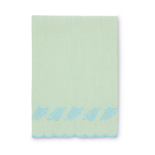 Kiwi Green Fern Scalloped Linen Guest Towel (each)