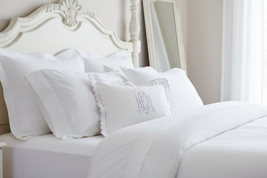 White Percale "Aurora" Double Scalloped Linen Boudoir Sham
