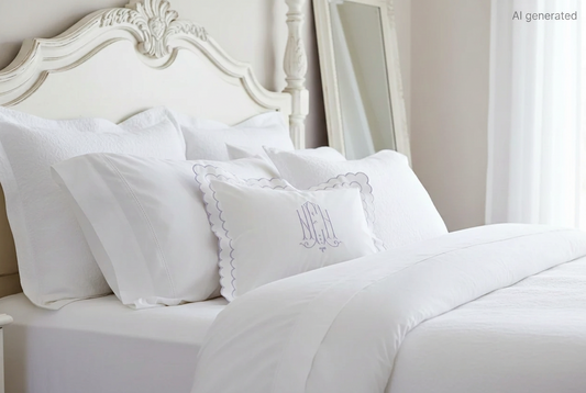 White Percale "Aurora" Double Scalloped Linen Boudoir Sham
