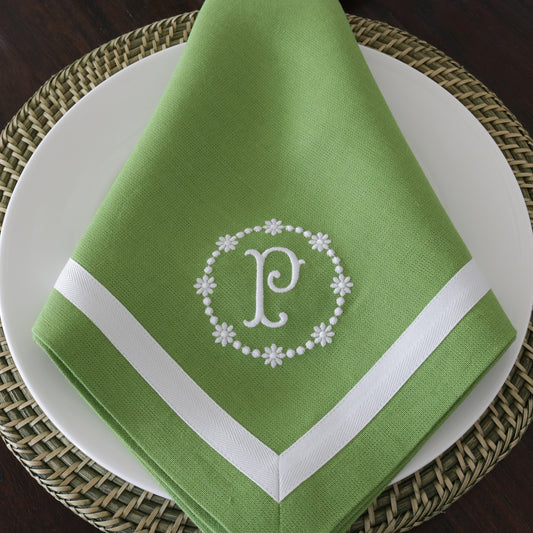 Green Dinner Napkins with White Tape Border (each)