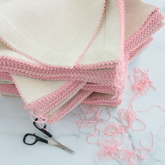 Beach Linen Dinner Napkins with Petal Pink Picot Trim (each)