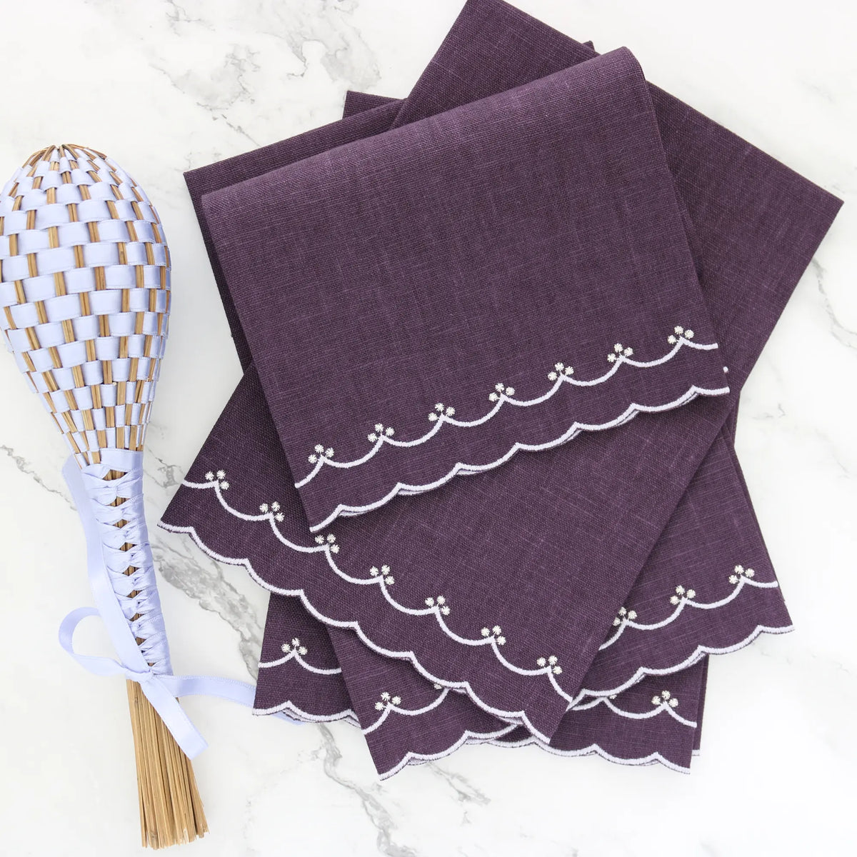 Eggplant and Lavender Bergamo Scalloped Linen Guest Towel (each)