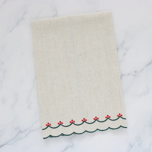 Light Natural Bergamo Scalloped Linen Guest Towel (each)