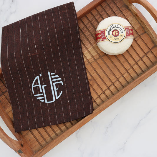 Pinstripe Brown Linen Guest Towel (each)