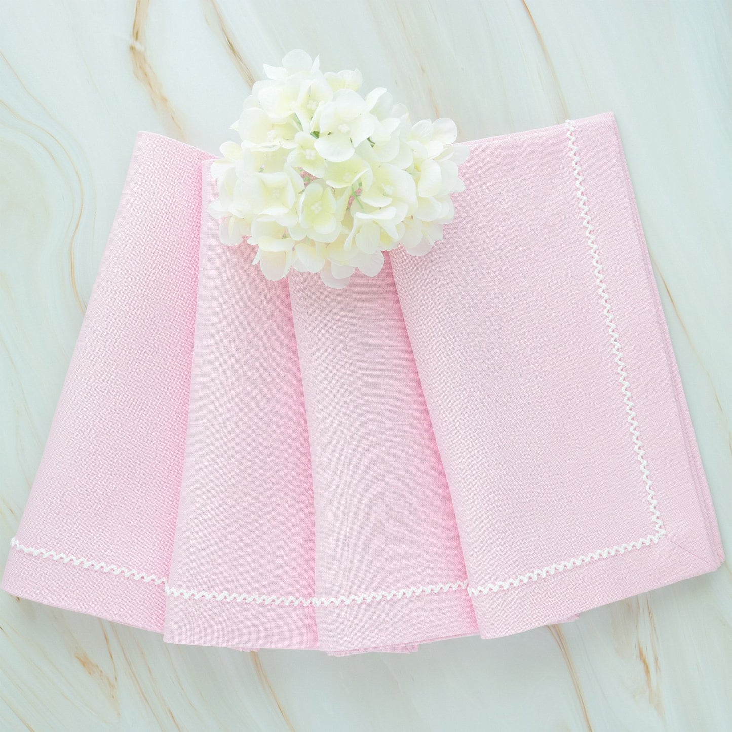 Candy Pink Napkins and Placemats with Inverted White Picot