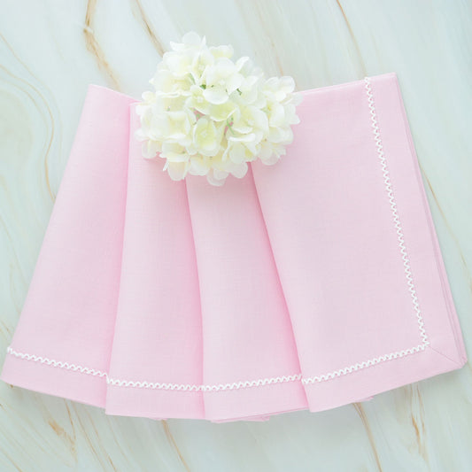 Candy Pink Linen Dinner Napkins with Inverted White Picot Trim (each)