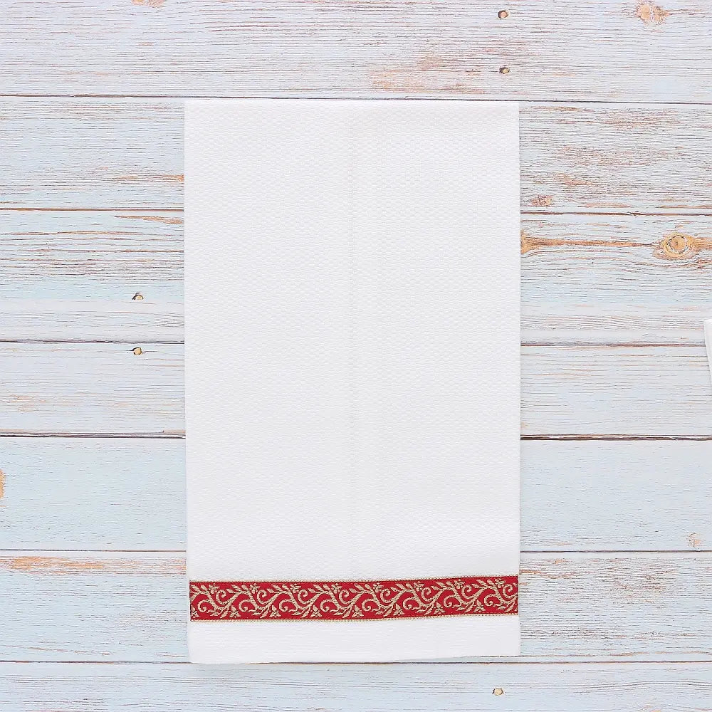 White Cotton Pique Christmas Ribbon Trim Guest Towel (each)