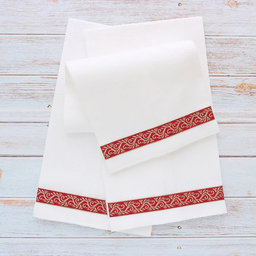 White Cotton Pique Christmas Ribbon Trim Guest Towel (each)
