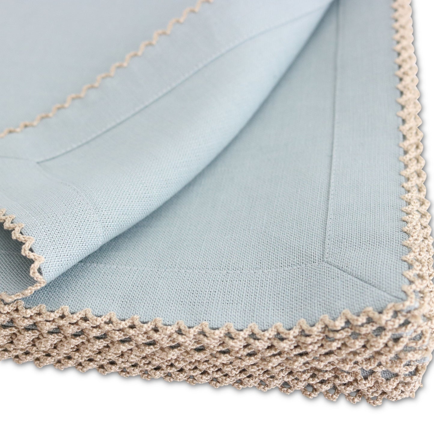 Ciel Blue Linen Dinner Napkins with Safari Picot Trim (each)