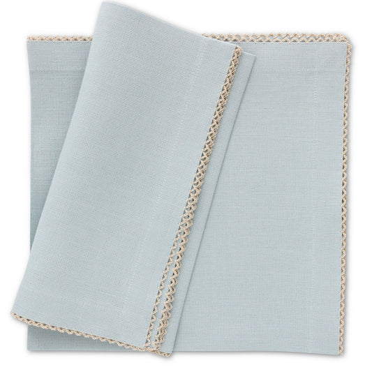 Ciel Blue Linen Dinner Napkins with Safari Picot Trim (each)