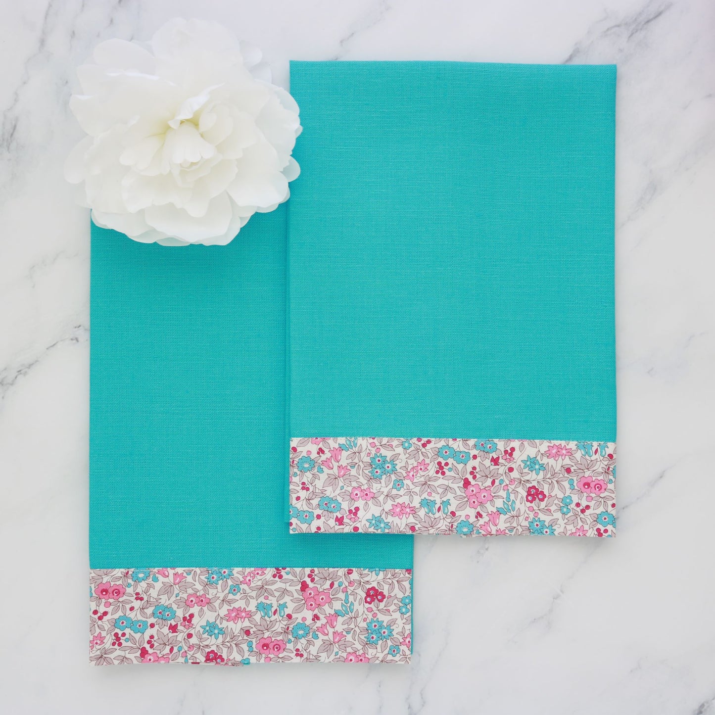 Small Aqua Linen Guest Towel with Liberty London Wideband (each)