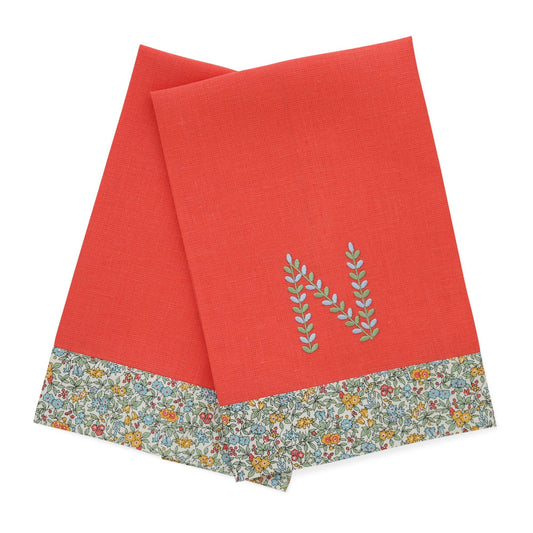 Small Coral Linen Guest Towel with Liberty London Wideband (each)