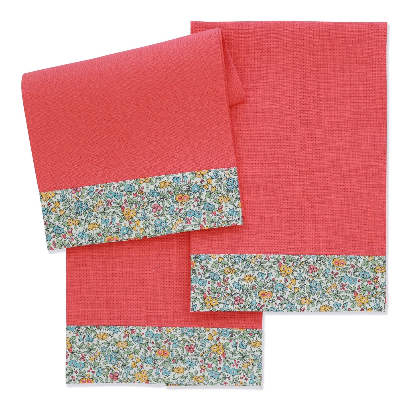 Small Coral Linen Guest Towel with Liberty London Wideband (each)