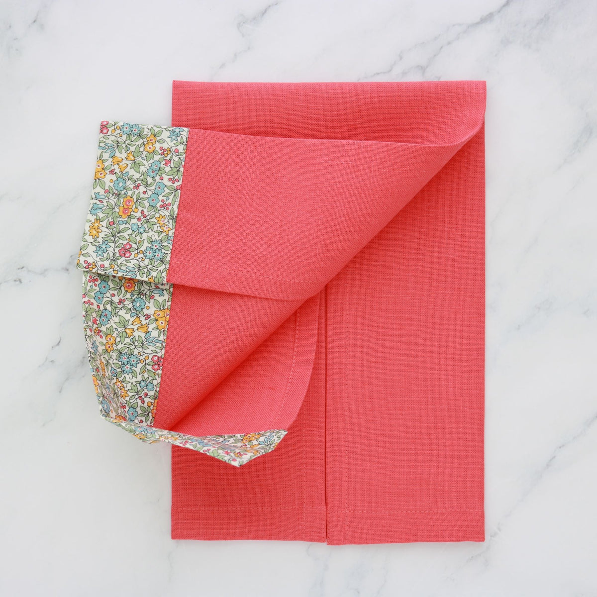 Small Coral Linen Guest Towel with Liberty London Wideband (each)