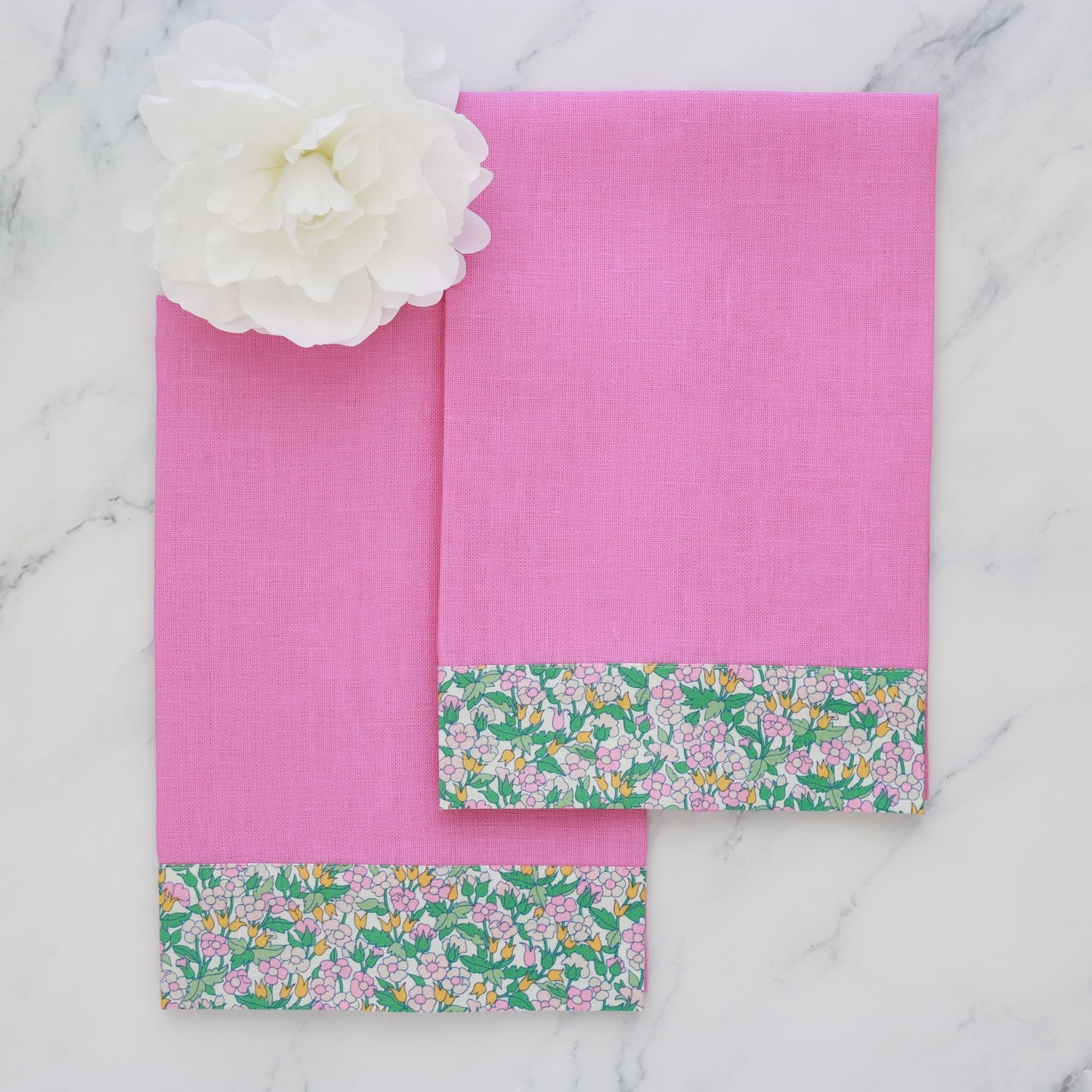 Small Raspberry Pink Linen Guest Towel with Liberty London Wideband (each)