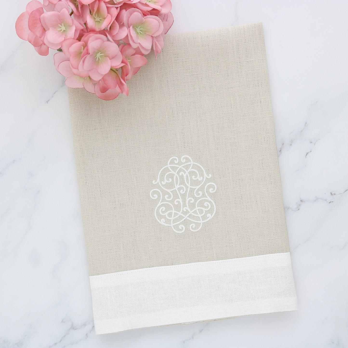 Tan & White Wideband Linen Guest Towel (each)