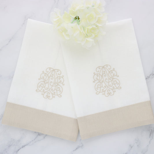 Tan & White Wideband Linen Guest Towel (each)