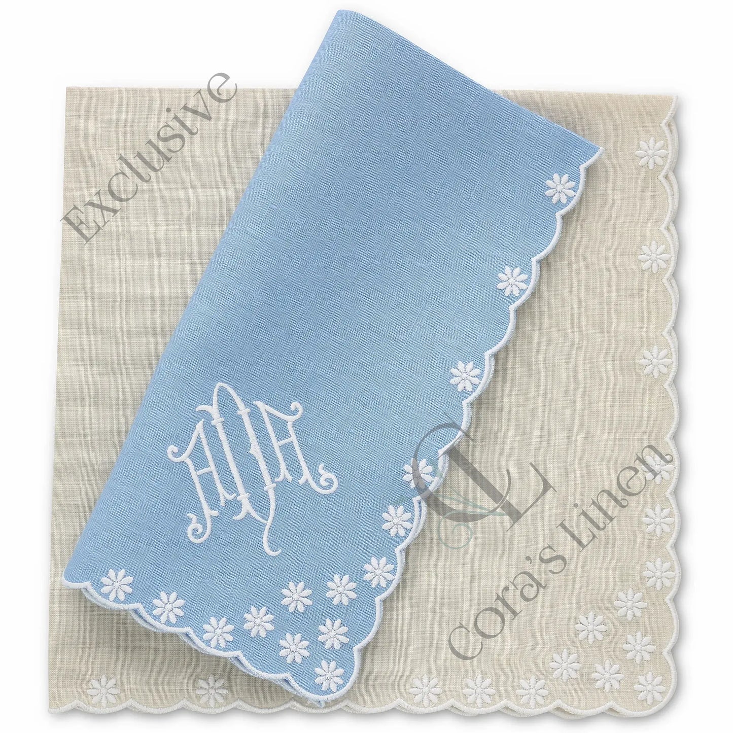 Daisies Scallops Linen Napkins (each)