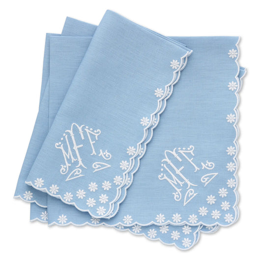 Daisies Scalloped Italian Linen Dinner Napkins (each)