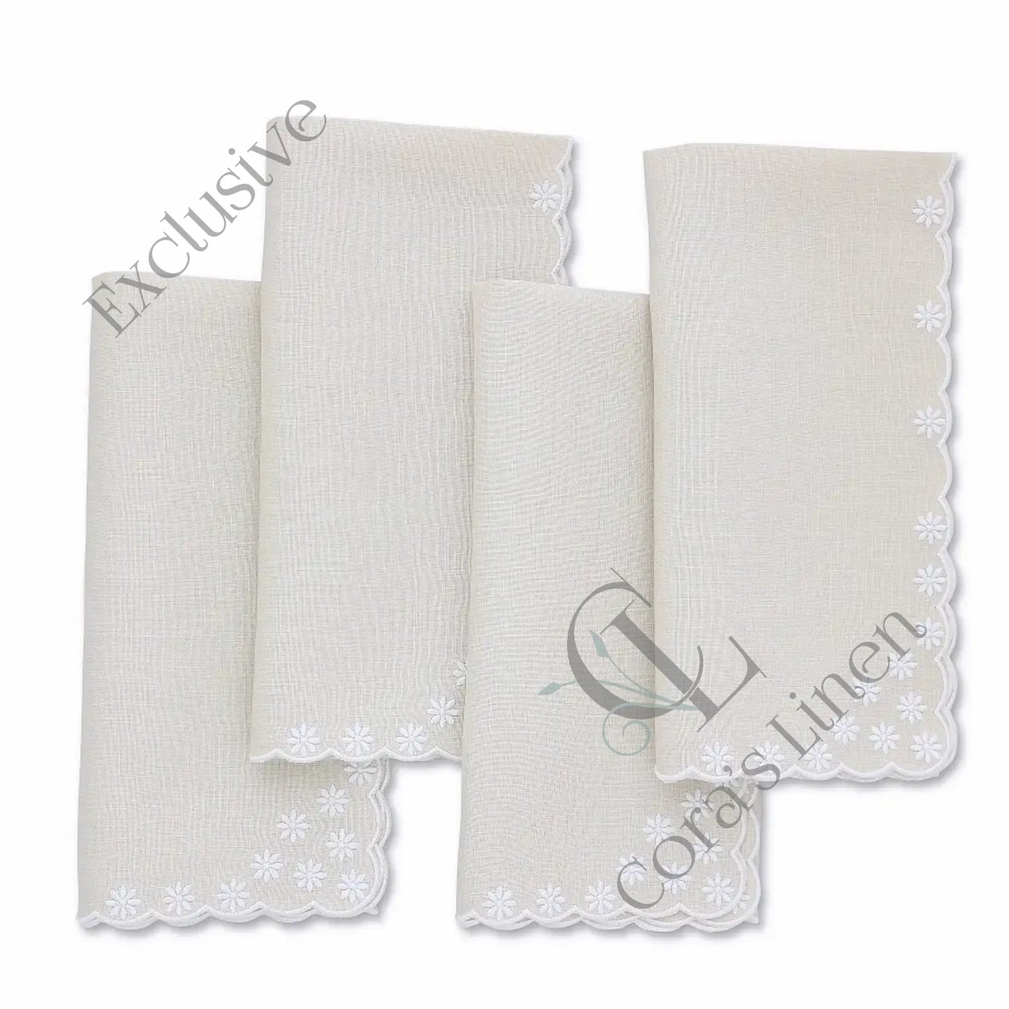 Daisies Scallops Linen Napkins (each)