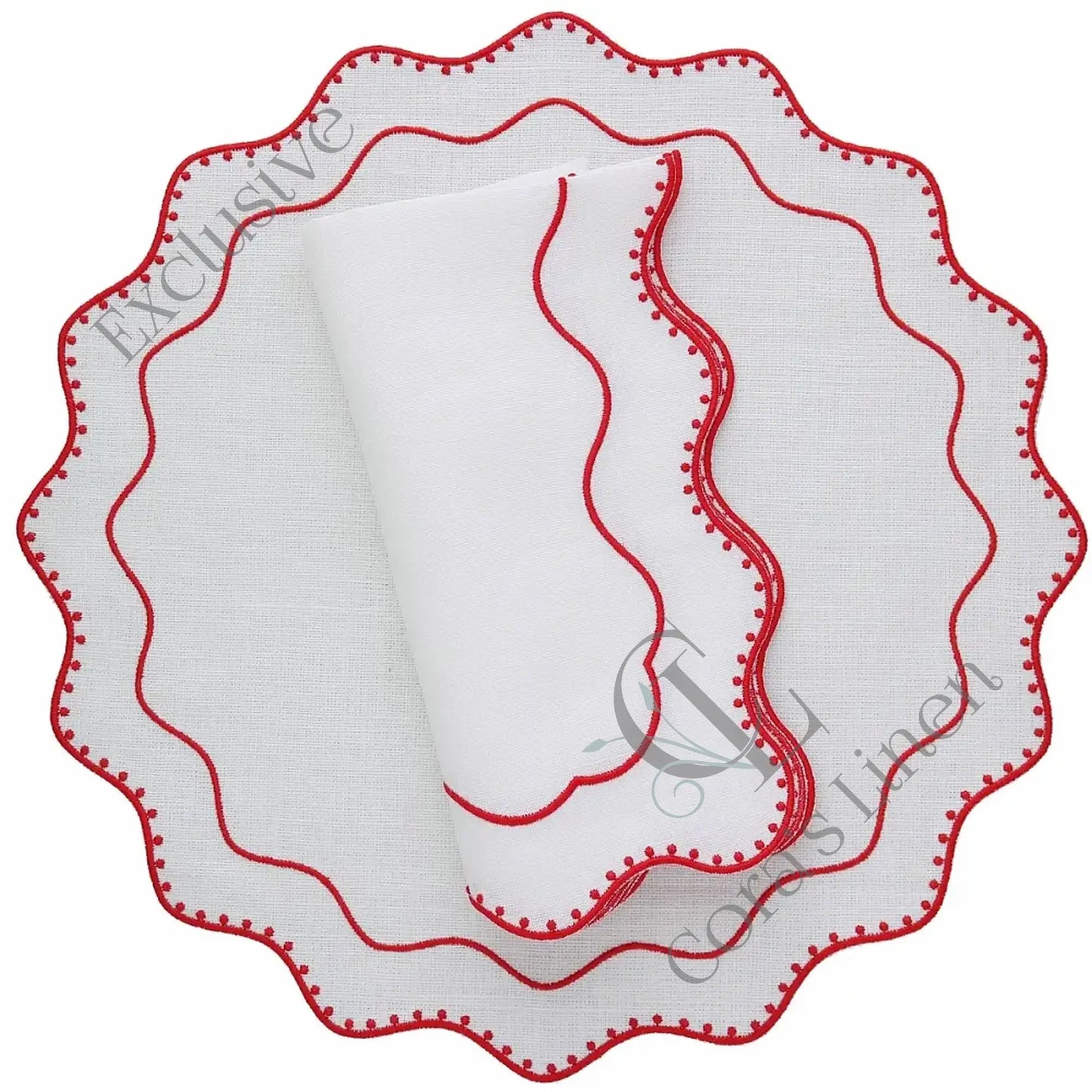 Dakota Dotted Scallops Linen Napkins and Placemats (each)
