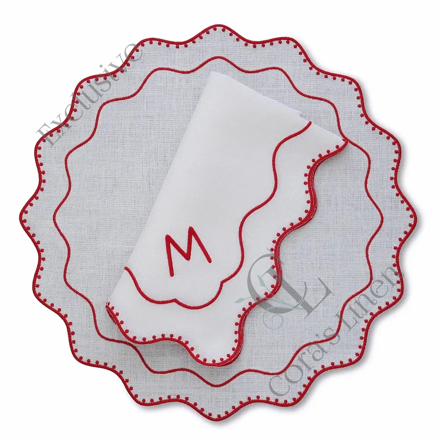Dakota Dotted Scallops Linen Napkins and Placemats (each)