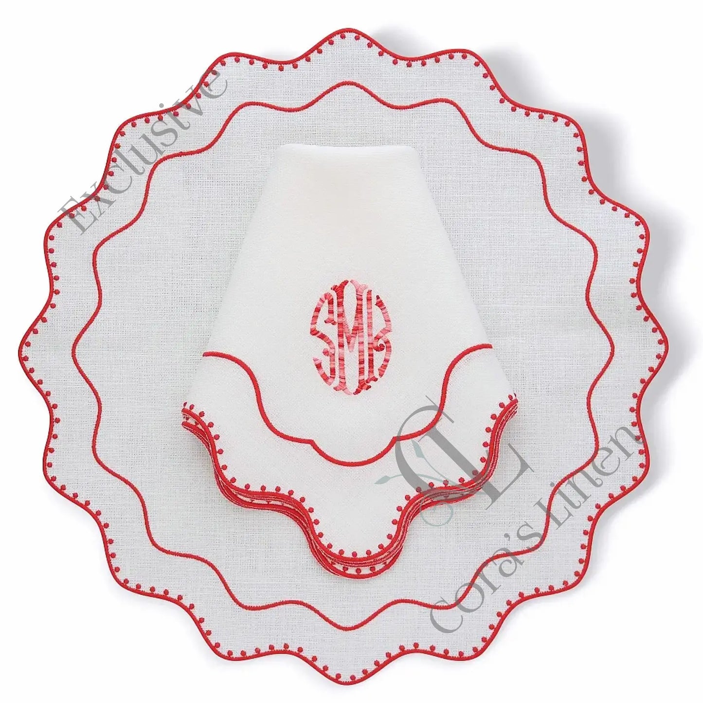 Dakota Dotted Scallops Linen Napkins and Placemats (each)