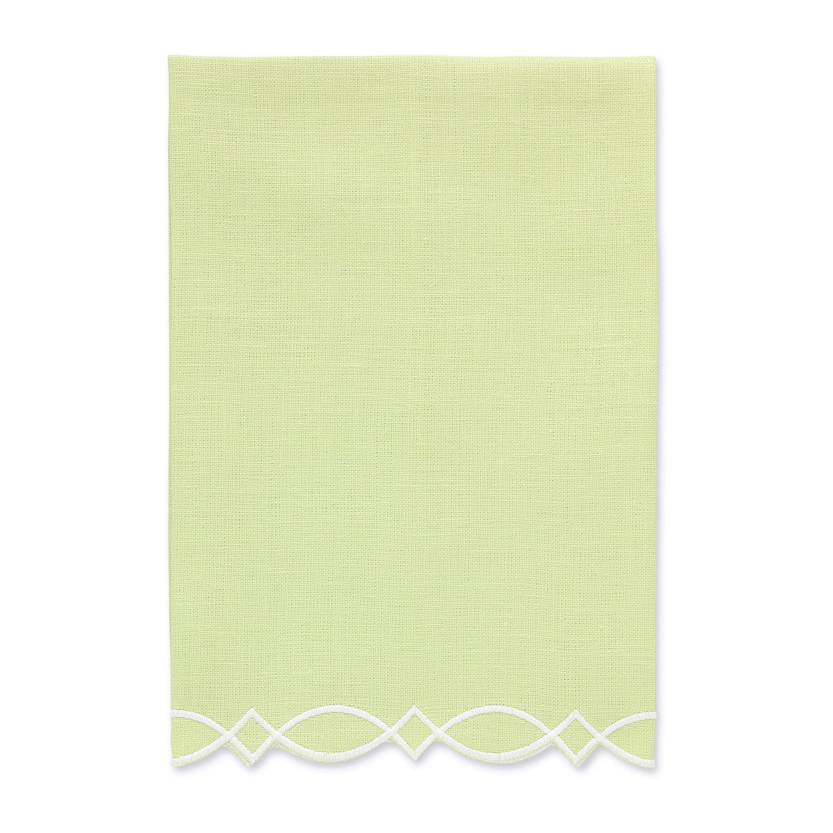 Modern Embroidered Edge Avocado Green / Cream Linen Guest Towel (each)