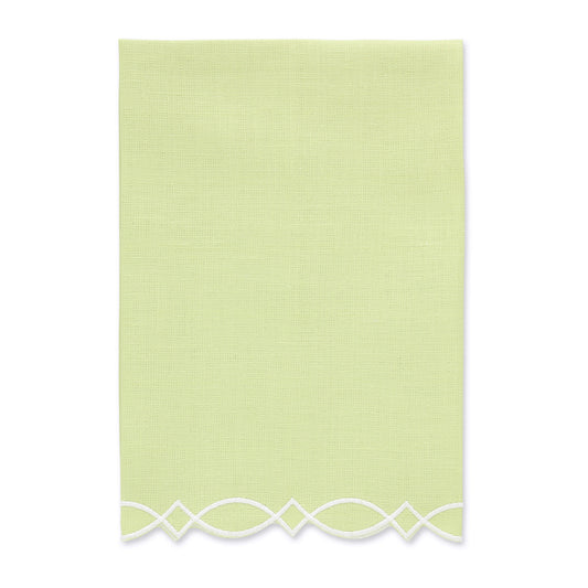 Modern Embroidered Edge Avocado Green / Cream Linen Guest Towel (each)