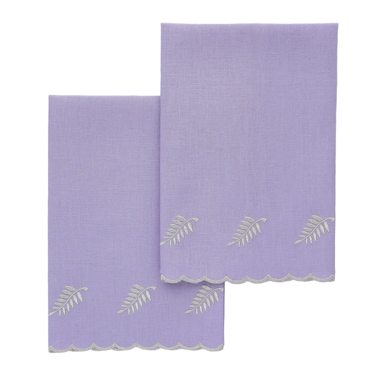Lavender / Silver Fern Motif Scalloped Linen Guest Towel (each)