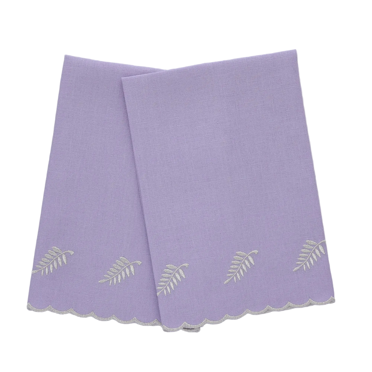 Lavender / Silver Fern Motif Scalloped Linen Guest Towel (each)