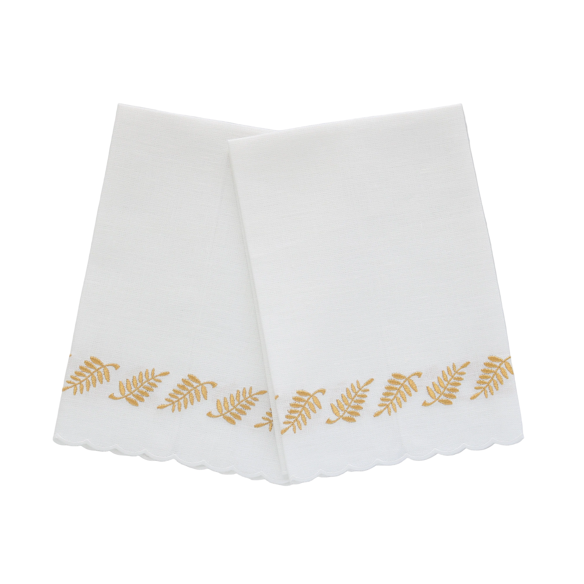 White Fern Scalloped Linen Guest Towel (each)