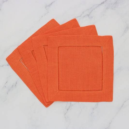 Tangerine 6x6 Hemstitched Cocktail Napkins (set of 6)