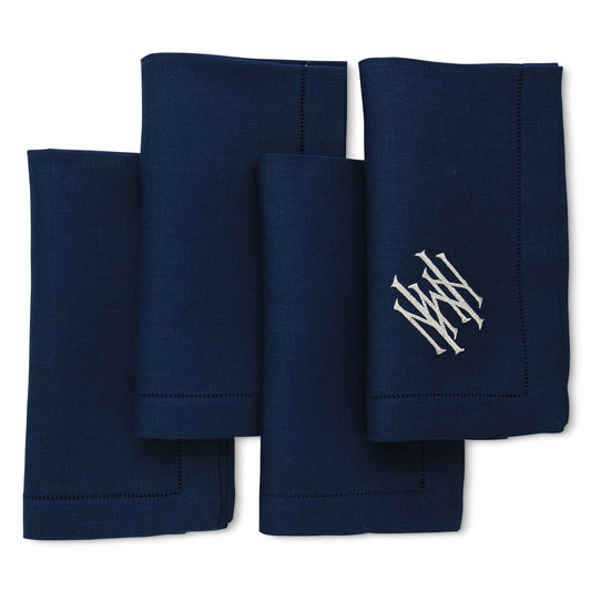 Navy Hemstitched Linen Dinner Napkins (set of 4)