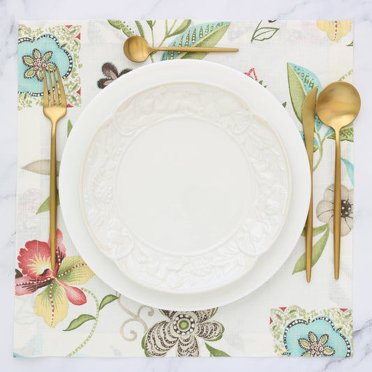 Pink and Aqua floral print linen placemats (each)