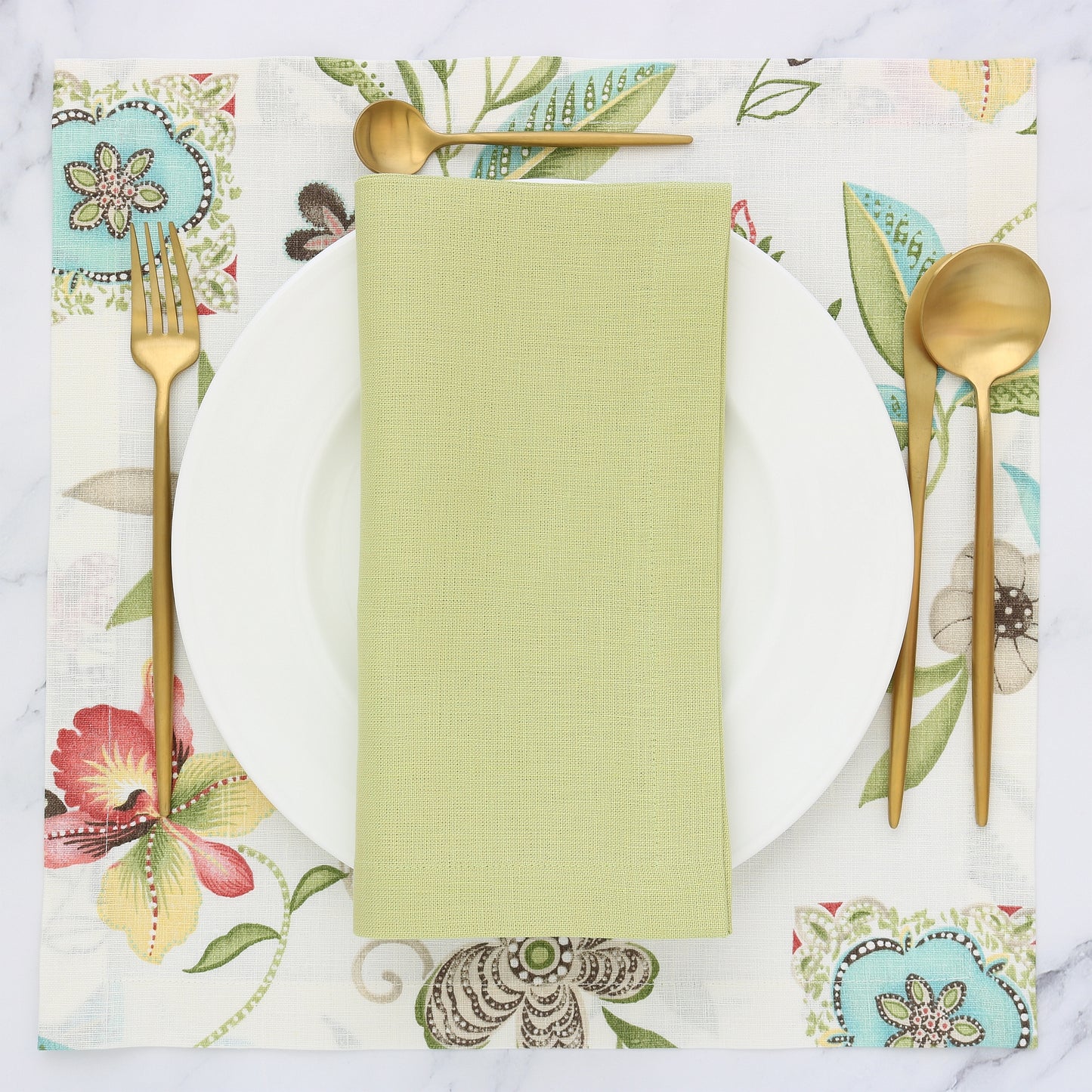 Pink and Aqua floral print linen placemats (each)