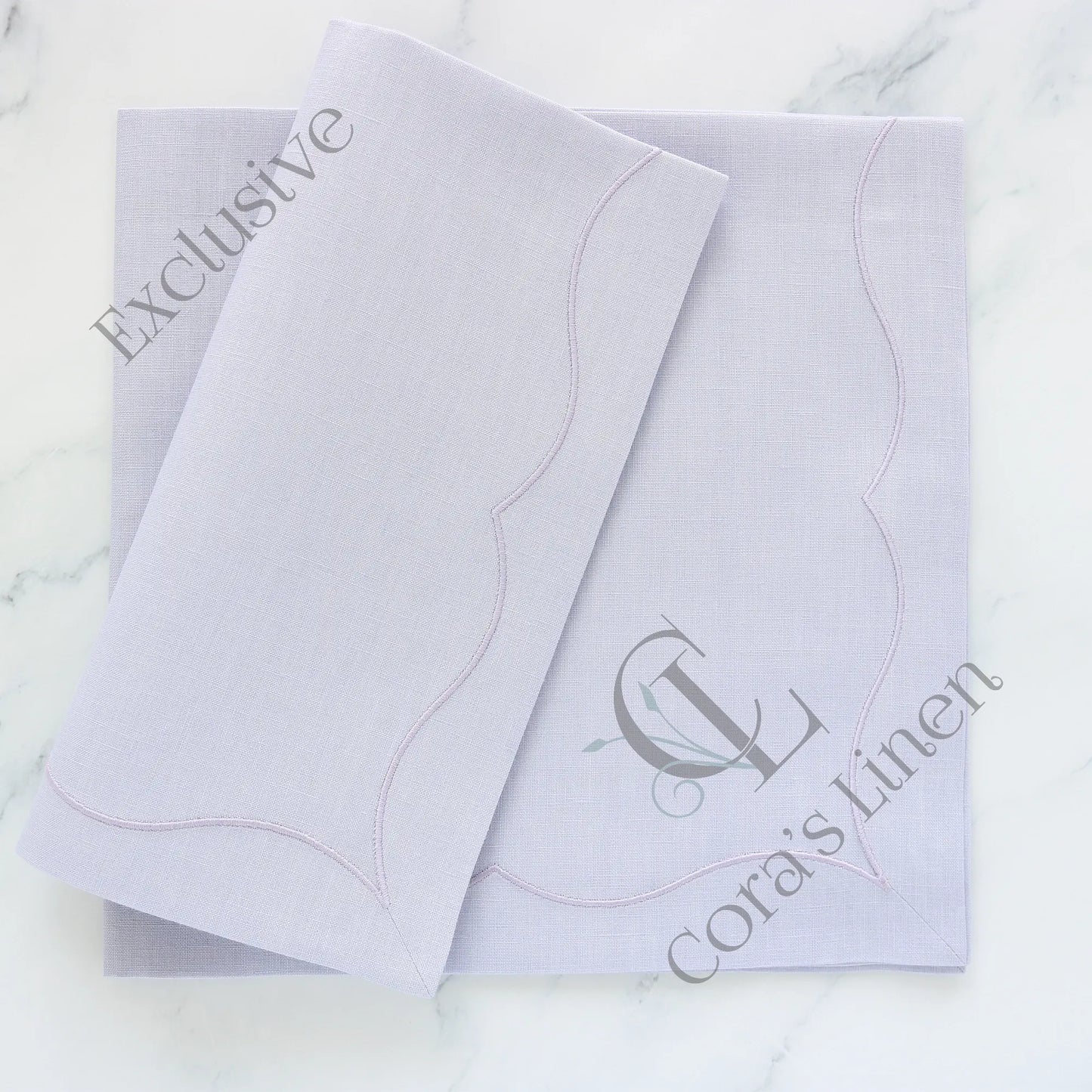 Lavender linen dinner napkin set, in style "Gabriella" with Lavender trim, handmade by Cora's Linen