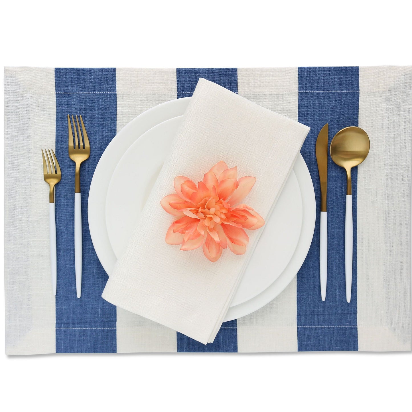 Raul Blue and Off-white linen placemats with wide stripes (set of 4)