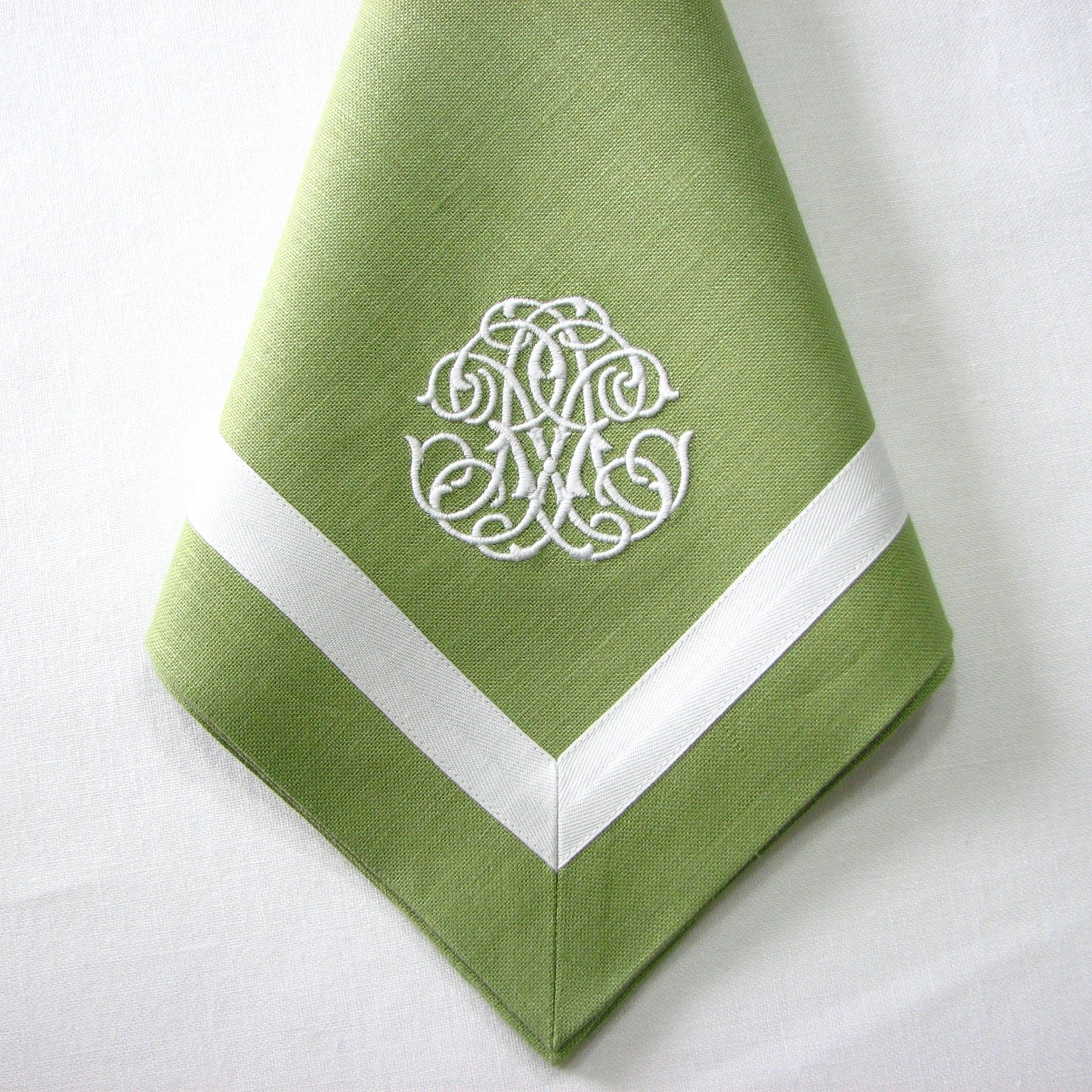 Green Dinner Napkins with White Tape Border (each)