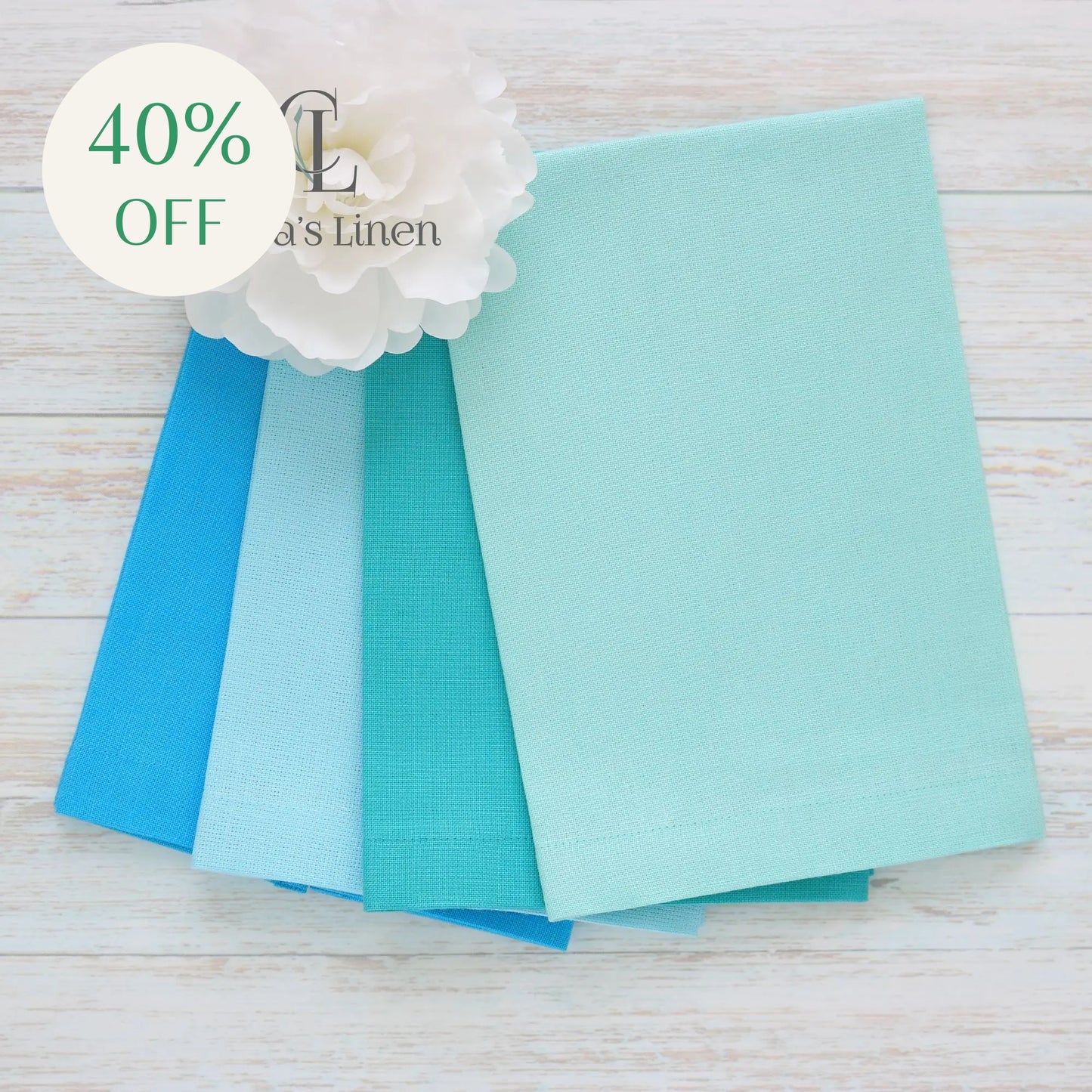 AQUA tones plain hem linen guest towels (each)