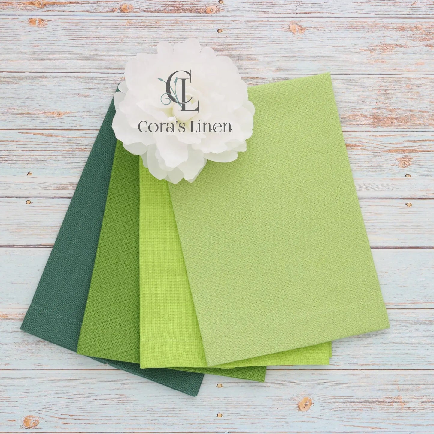 Cool GREEN tones Plain Hem Linen Guest Towels (each)