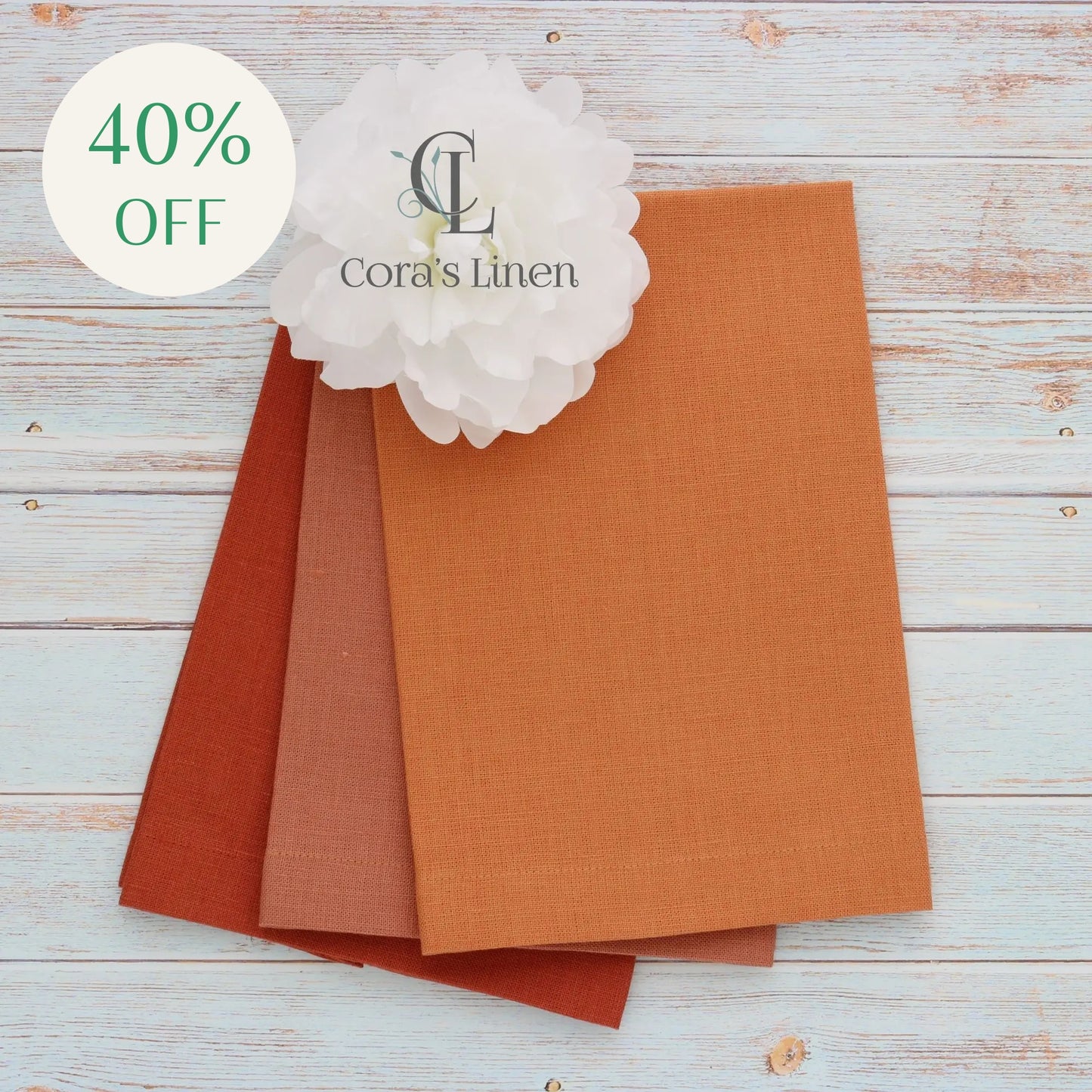 RUST tones Plain Hem Linen Guest Towels (each)