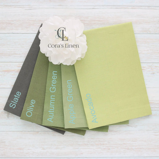 Dark Warm GREEN tones Plain Hem Linen Guest Towels (each)