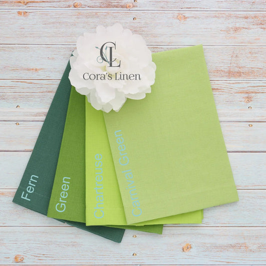 Cool GREEN tones Plain Hem Linen Guest Towels (each)