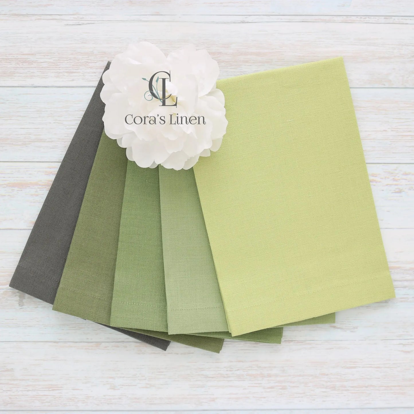 Dark Warm GREEN tones Plain Hem Linen Guest Towels (each)