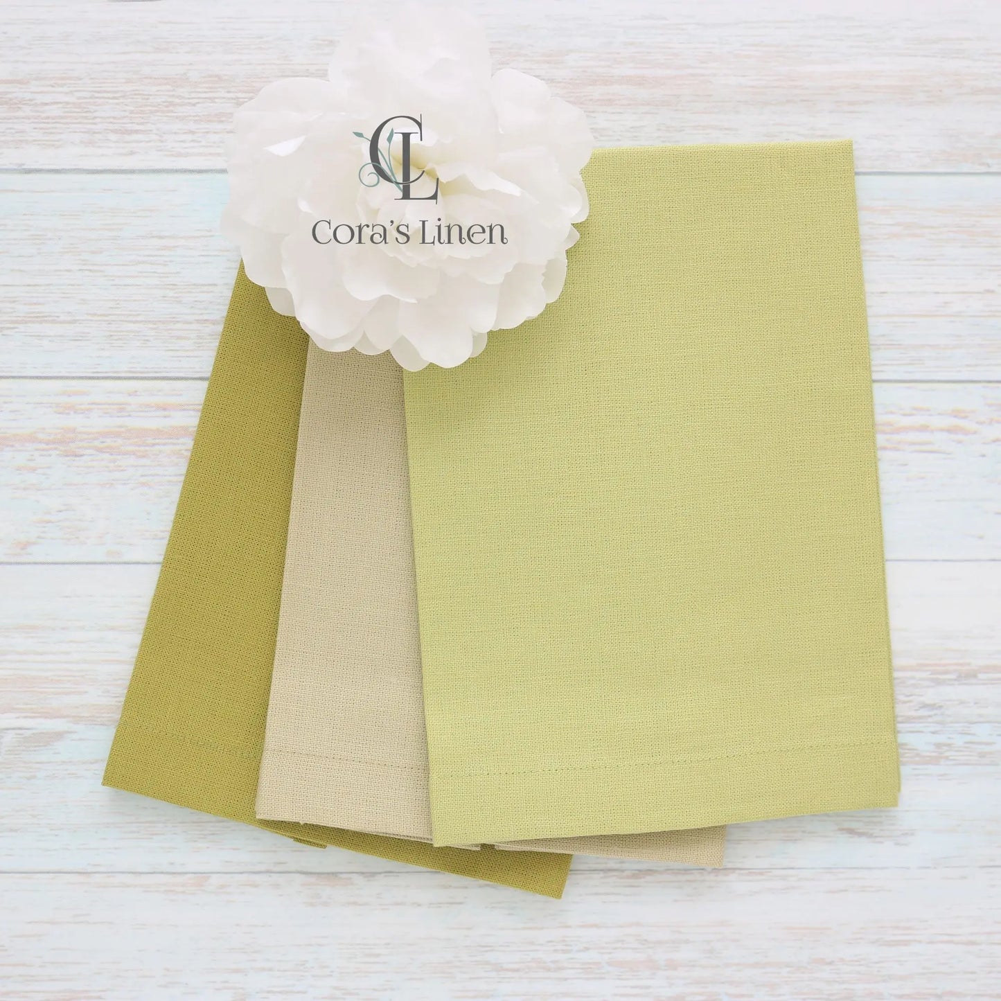 Light Warm GREEN tones Plain Hem Linen Guest Towels (each)