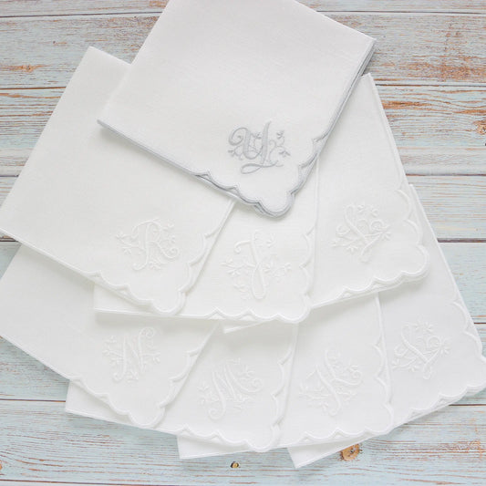 Scalloped Corners Linen Handkerchief (each)