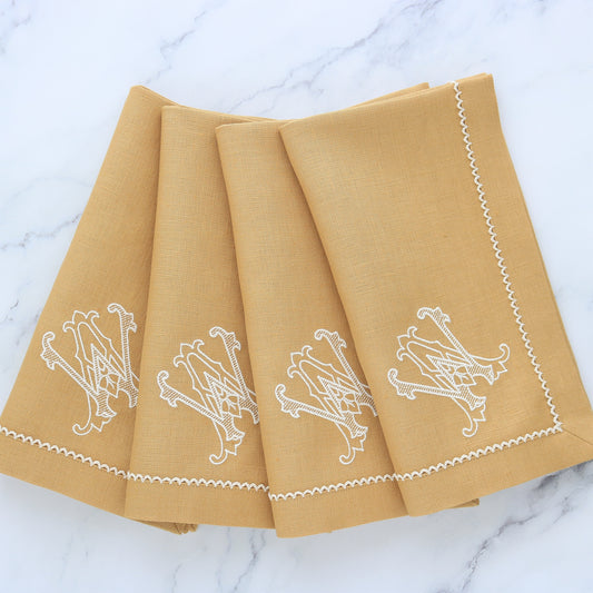 Cappuccino Linen Dinner Napkins with Inverted White Picot Trim (each)