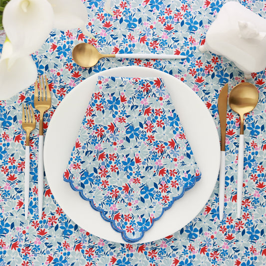 Bohemian Bloom Red/Blue Liberty London Scalloped Napkins (each)
