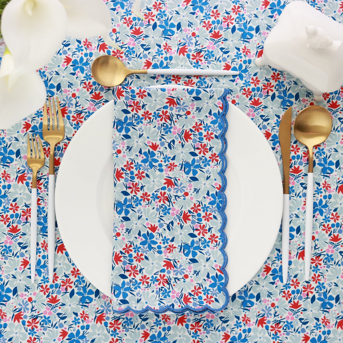 Bohemian Bloom Red/Blue Liberty London Scalloped Napkins (each)